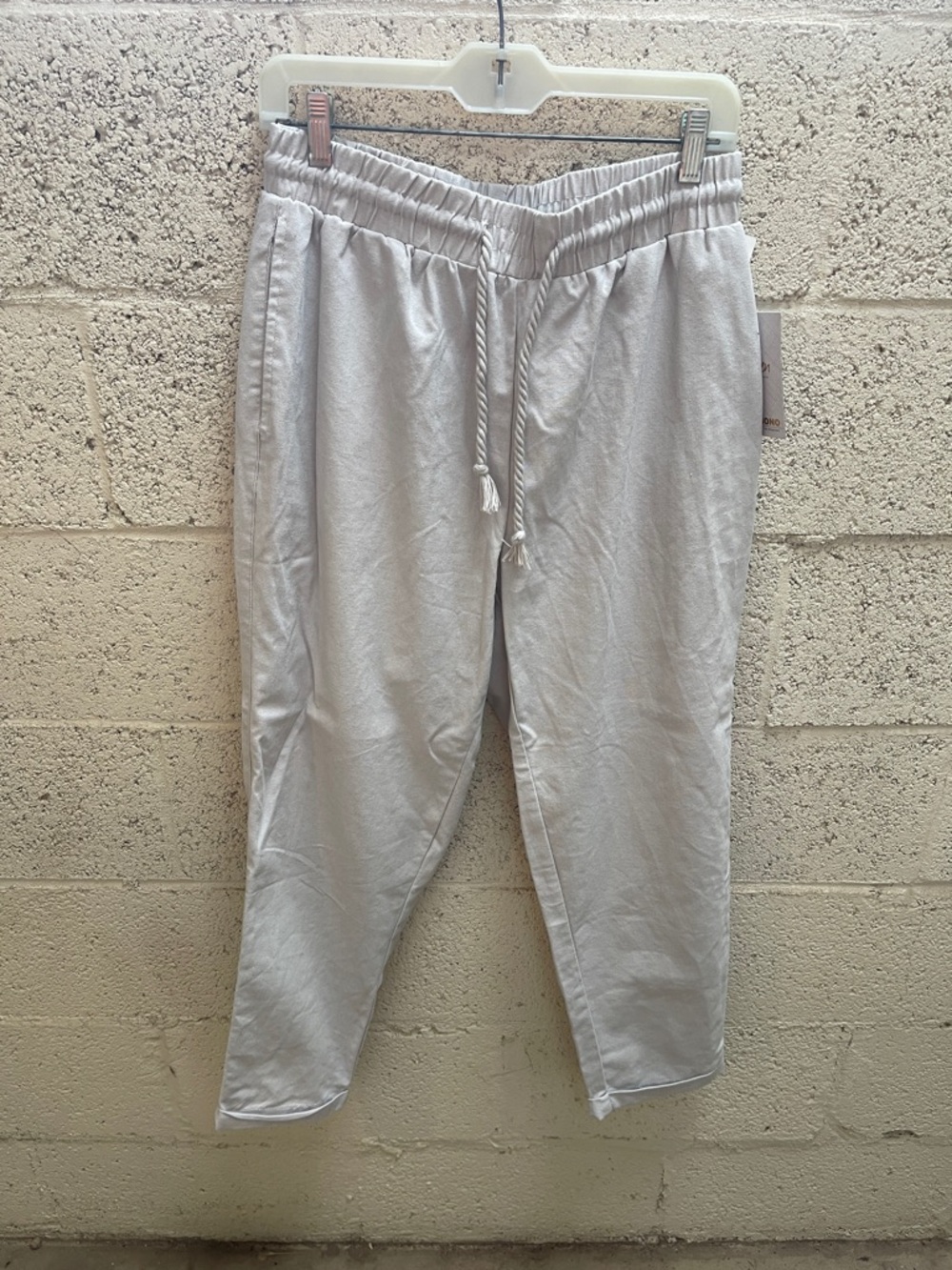 Ci Sona Light Gray/Cream Linen Women's Drawstring Jogger Pants